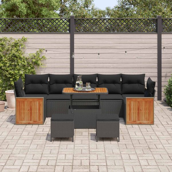 vidaXL Garten-Sofa-Set mit Kissen 10 pcs Schwarz