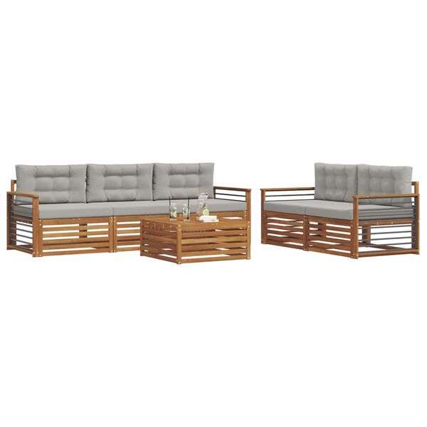vidaXL Outdoor-Sofagarnitur mit Kissen 6 pcs Nat&uuml;rlich und Hellgrau
