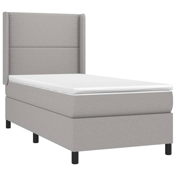 vidaXL Boxspringbett mit Matratze & LED Hellgrau 90x190 cm Stoff