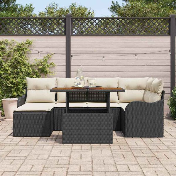 vidaXL Garten-Sofa-Set mit Speicher 7 pcs Schwarz Poly Rattan