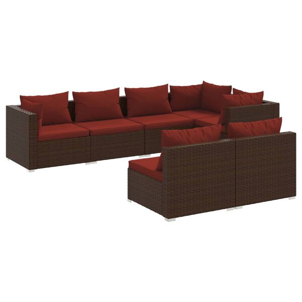 vidaXL 7-tlg. Garten-Lounge-Set mit Kissen Braun Poly Rattan