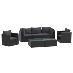 vidaXL 7-tlg. Garten-Lounge-Set mit Auflagen Poly Rattan Schwarz