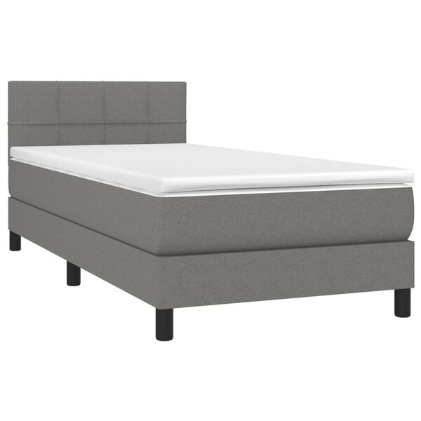 vidaXL Boxspringbett mit Matratze & LED Dunkelgrau 90x200 cm Stoff