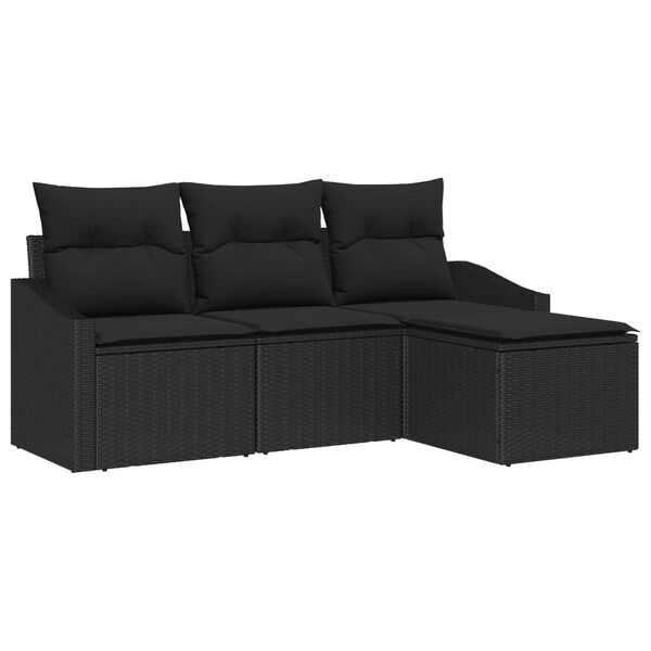 vidaXL Sofa Set mit Kissen mit Speicher 4 pcs Schwarz Poly-Rattan