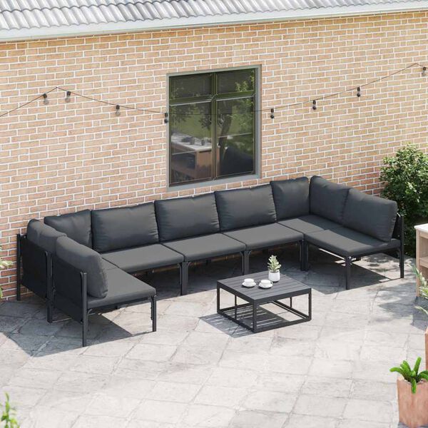 vidaXL Gartensofa-set mit Kissen 8 pcs Schwarz Stahl