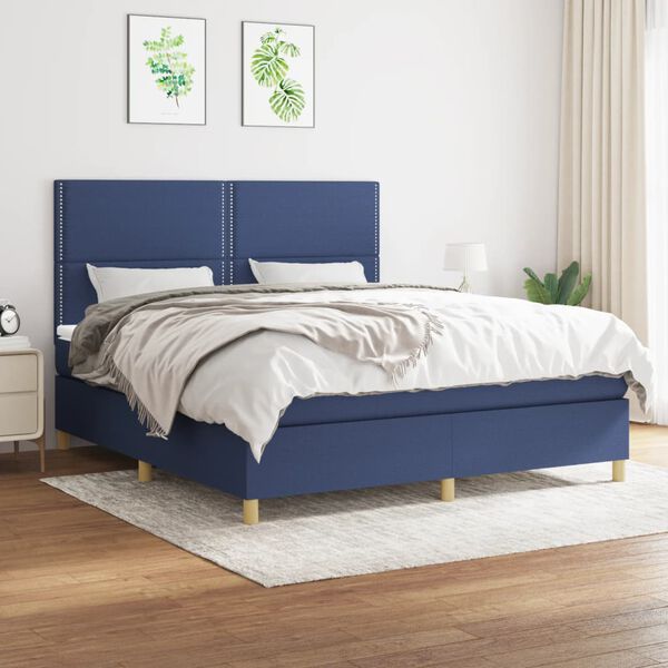 vidaXL Boxspringbett mit Matratze Blau 180x200 cm Stoff