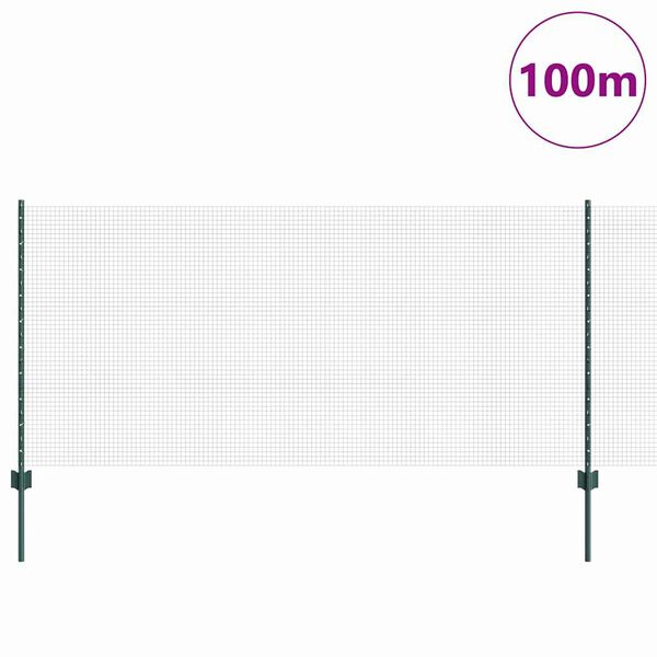 vidaXL Zaun mit Pfosten Gr&uuml;n 1 x 100 m Stahl und PVC