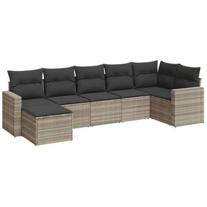 vidaXL 7-tlg. Garten-Sofagarnitur mit Kissen Hellgrau Poly Rattan