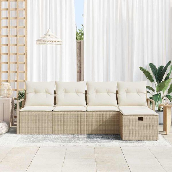 vidaXL Sofa Set mit Kissen 5 pcs Beige und Creme Poly-Rattan