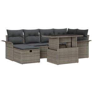 vidaXL Gartensofa-set mit Kissen mit Speicher 7 pcs Grau Poly-Rattan