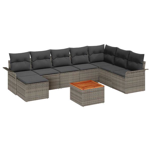 vidaXL Gartensofa-set mit Speicher 9 pcs Grau Poly-Rattan