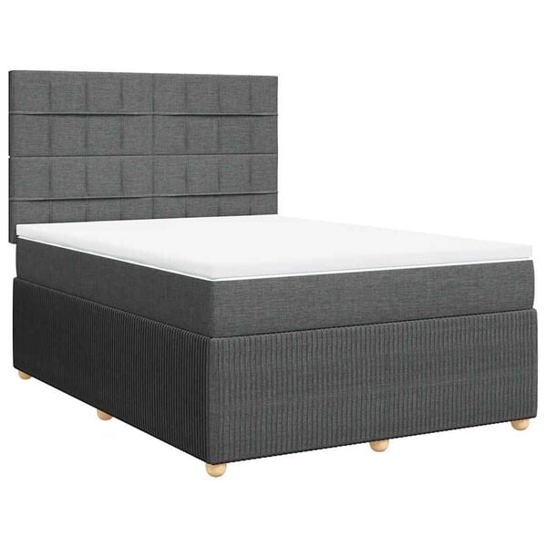 vidaXL Boxspringbett mit Matratze Dunkelgrau 140x200 cm Stoff
