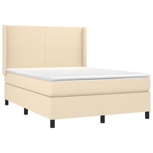 vidaXL Boxspringbett mit Matratze & LED Creme 140x200 cm Stoff