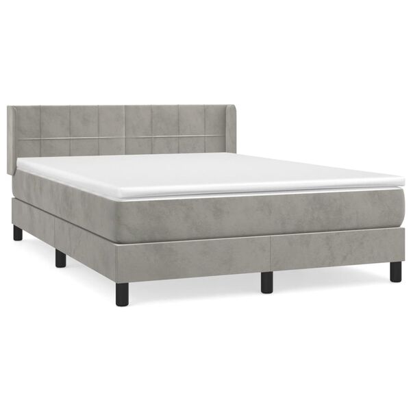 vidaXL Boxspringbett mit Matratze Hellgrau 140x200 cm Samt