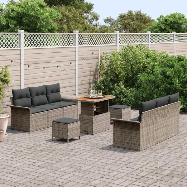 vidaXL Garten-Sofa-Set mit Kissen mit Speicher mit Kissen 9 pcs Grau