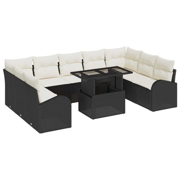 vidaXL Gartensofa-set mit Kissen 10 pcs Schwarz Poly Rattan
