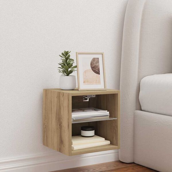 vidaXL TV-Wandschrank mit LED-Leuchten Artisan-Eiche 30x28,5x30cm