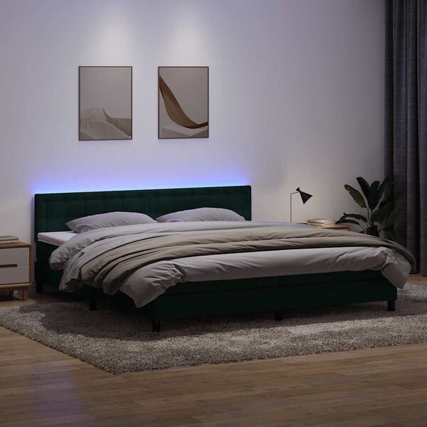 vidaXL Boxspringbett mit Matratze & LED Dunkelgr&uuml;n 180x220 cm Samt