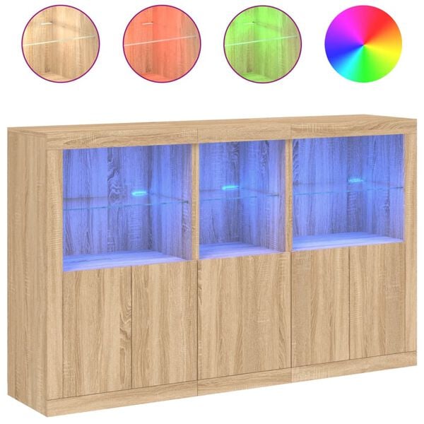 vidaXL Sideboard mit LED-Leuchten Sonoma-Eiche 162x37x100 cm