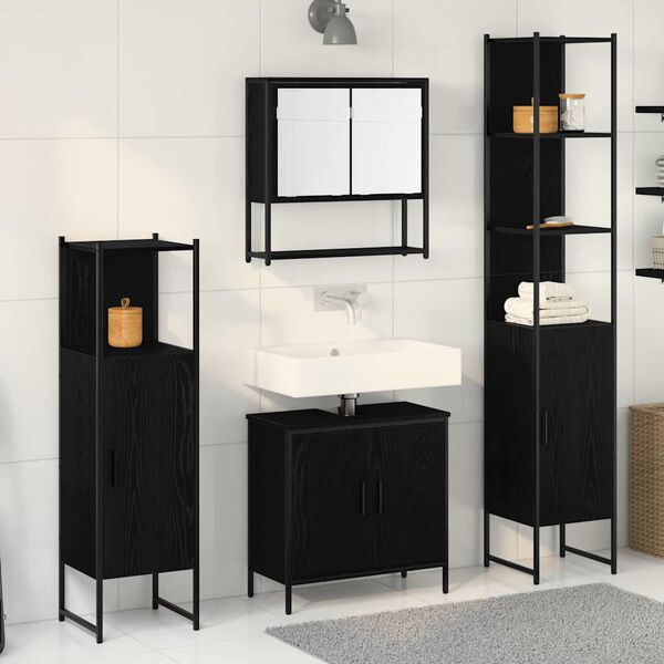 vidaXL Badezimmermöbel-Set mit Regal 4 pcs Schwarz Holzwerkstoff