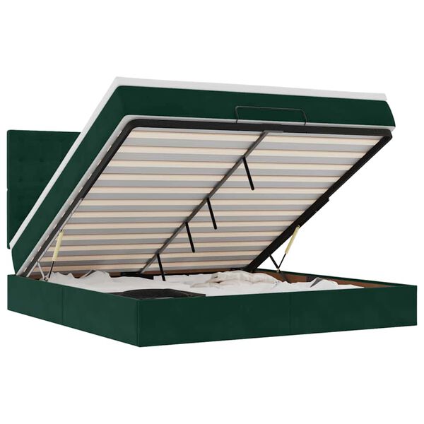 vidaXL Ottoman-Bett mit Matratzen & LEDs Dunkelgr&uuml;n 180x200 cm Samt