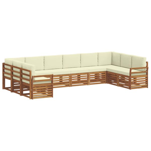 vidaXL Ecksofa Set mit Kissen 10 pcs Natur und Creme Massivholz Akazie