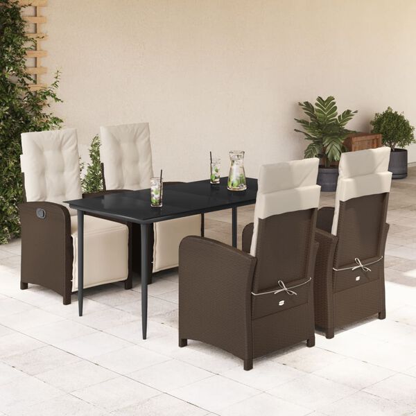 vidaXL 5-tlg. Garten-Essgruppe mit Kissen Braun Poly Rattan