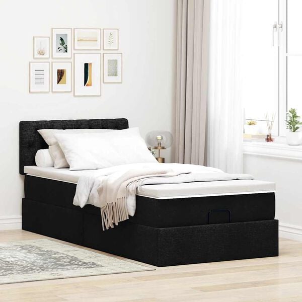 vidaXL Ottoman-Bett mit Matratze Schwarz 80x200 cm Stoff