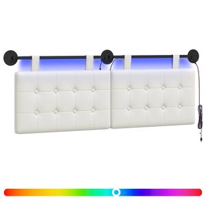 vidaXL H&auml;ngendes Kopfteil Mit LED Licht Wei&szlig; Kunstleder