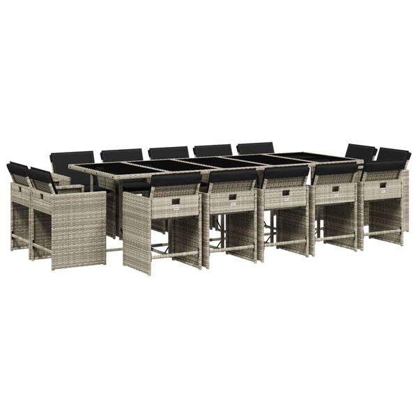 vidaXL 15-tlg. Garten-Essgruppe mit Kissen Hellgrau Poly Rattan