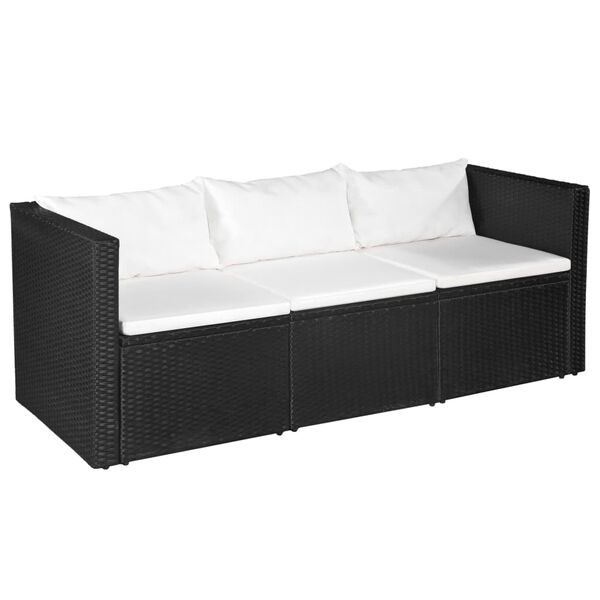vidaXL 3-tlg. Garten-Lounge-Set Poly Rattan Schwarz und Wei&szlig;