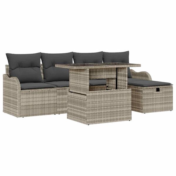 vidaXL Gartensofa-set mit Kissen 6 pcs Hellgrau Poly-Rattan