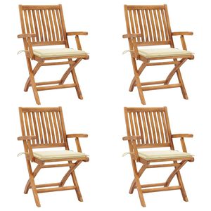 vidaXL Klappst&uuml;hle mit Kissen, 4-teilig, Massivholz Teakholz