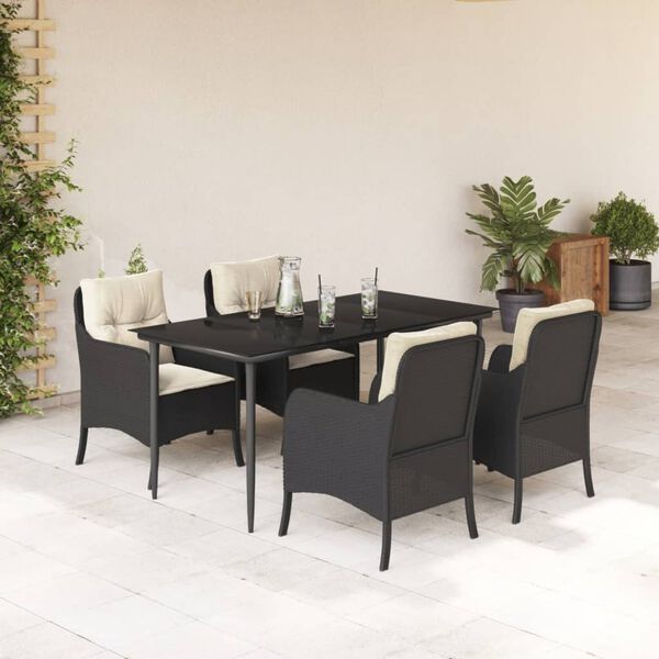 vidaXL 5-tlg. Garten-Essgruppe mit Kissen Schwarz Poly Rattan