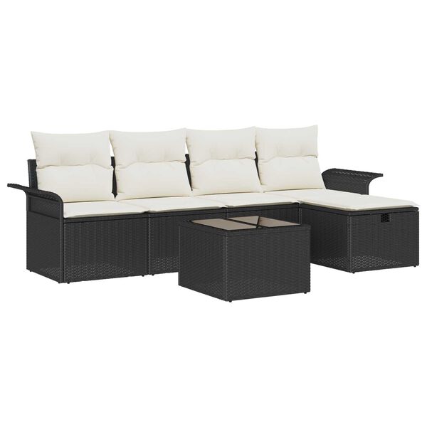 vidaXL Garten-Sofa-Set mit Kissen 6 pcs Schwarz Poly Rattan