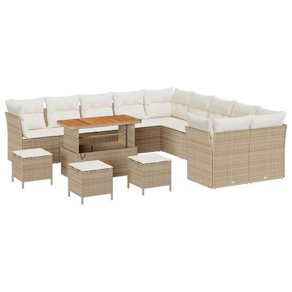 vidaXL Gartensofa-set mit Kissen 14 pcs Beige Poly-Rattan