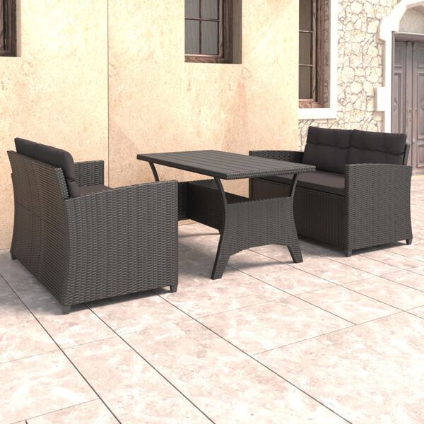 vidaXL 3-tlg. Garten-Lounge-Set mit Kissen Poly Rattan Schwarz