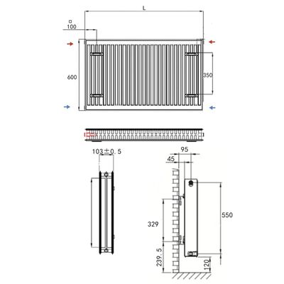 Kompakt Konvektor-Heizkörper mit Anschluss 80 x 10 x 60 cm weiß
