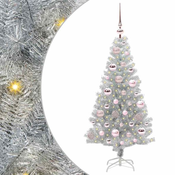 vidaXL Weihnachtsbaum mit 150 LEDs mit St&auml;nder Silber 120 cm PET