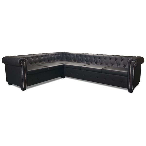 vidaXL Chesterfield-Ecksofa 6-Sitzer Kunstleder Schwarz