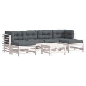 vidaXL 7-tlg. Garten-Lounge-Set mit Kissen Wei&szlig; Massivholz