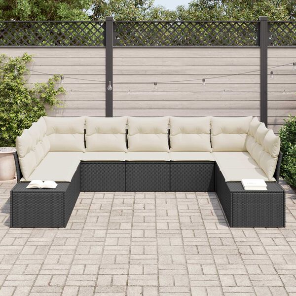 vidaXL Gartensofa-set mit Kissen 9 pcs Schwarz und Creme Polyrattan