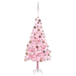 vidaXL K&uuml;nstlicher Weihnachtsbaum mit Beleuchtung & Kugeln Rosa 180cm