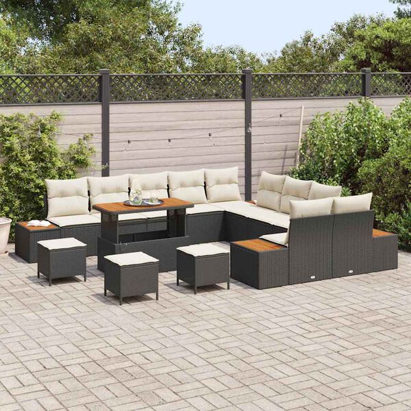 vidaXL Gartensofa-set mit Kissen 14 pcs Schwarz Poly Rattan