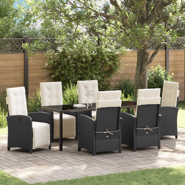 vidaXL Garten Essgruppe mit Kissen 7 pcs Schwarz Poly-Rattan