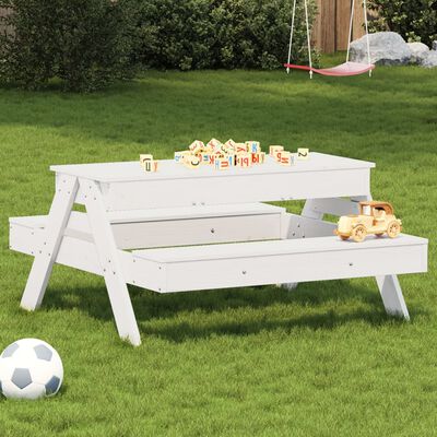 vidaXL Picknicktisch mit Sandkasten für Kinder Weiß Massivholz Kiefer
