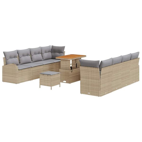 vidaXL Garten-Sofa-Set mit Kissen 11 pcs Beige Poly Rattan