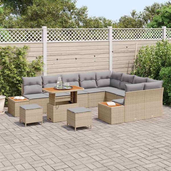 vidaXL Garten-Sofa-Set mit Kissen mit Speicher Beige Poly Rattan