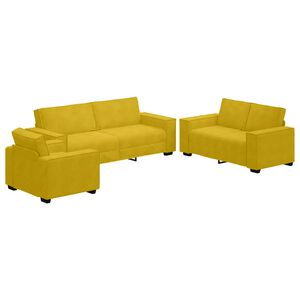 vidaXL 3-tlg. Sofagarnitur mit Kissen Gelb Samt