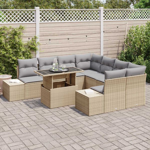 vidaXL Garten-Sofa-Set mit Kissen mit Kissen 9 pcs Beige und Hellgrau
